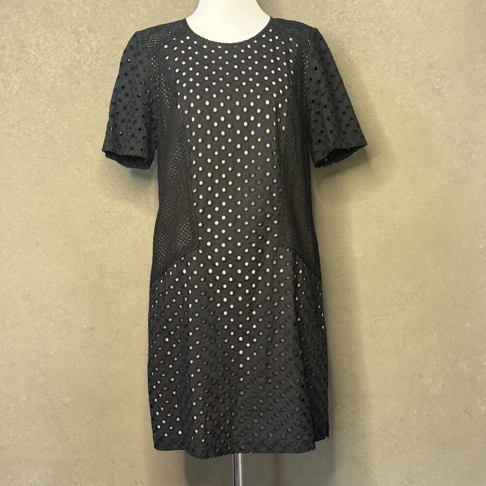 Trina Turk Black Eyelet Dress Size 10 Short Sleeve